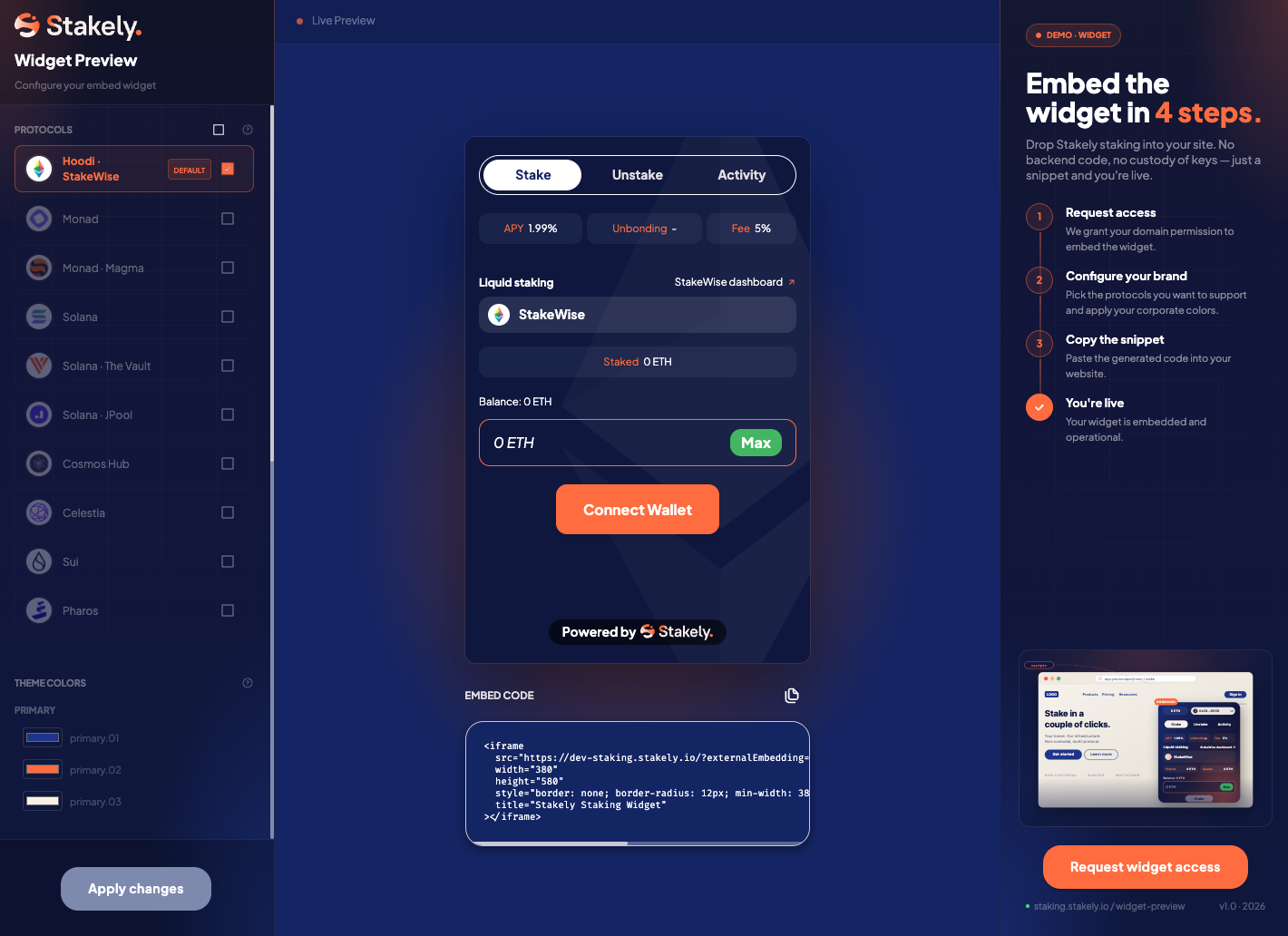 Stakely widget builder preview